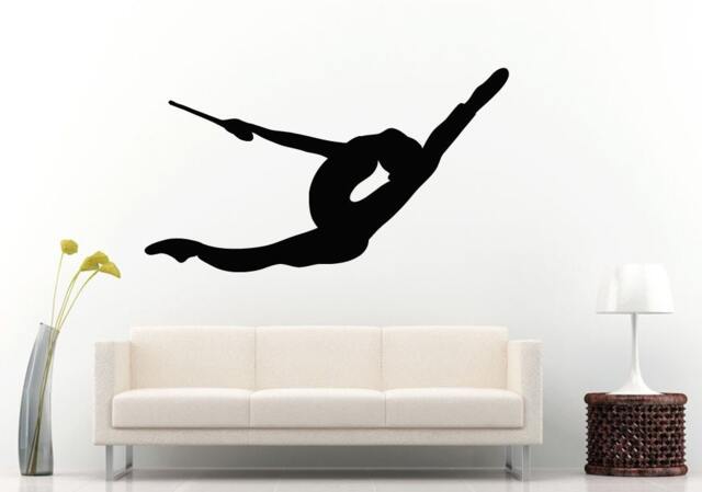 Rhythmic Gymnastics Gymnast Girl Female Jumping Silhouette Wall Decal Vinyl Sticker Mural Room Decor L782 - image 1