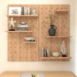 Solid Oak Pegboard Organizer, Floating Desk Shelf, Wall Storage - thumbnail 2