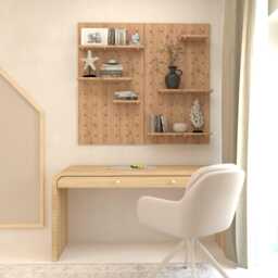 Solid Oak Pegboard Organizer, Floating Desk Shelf, Wall Storage - thumbnail 1