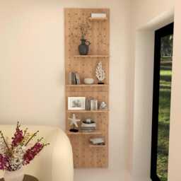 Solid Oak Pegboard Organizer, Floating Desk Shelf, Wall Storage - thumbnail 3