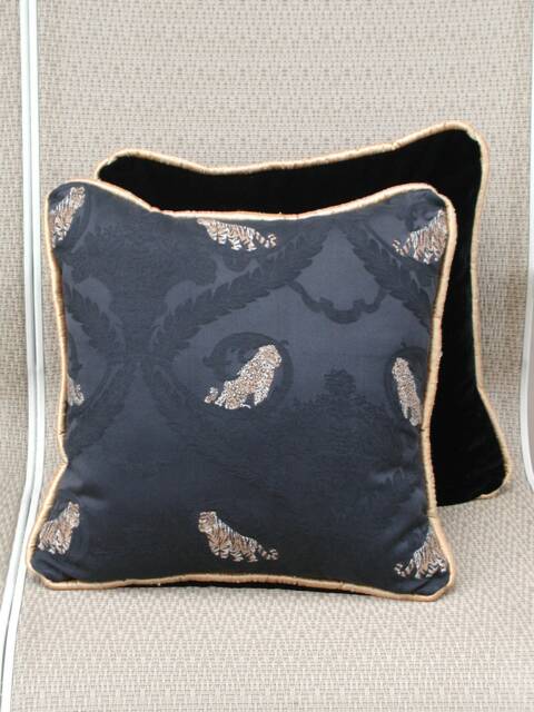 Tiger & Leopard Pillows, Trimmed in Gold, Big Cat Set, Accent Throw Pillow, Black Velvet Luxury Toss Safari Home Decor - image 1
