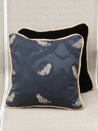 Black Velvet Tiger & Leopard Pillows, Gold Trim, Set Of 2