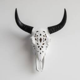 Faux Taxidermy Decorative Carved Bison Skull - Wall Decor White & Black Cbi0100 - thumbnail 1