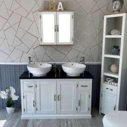 Grey Painted Bathroom Vanity Unit Cabinet Twin Ceramic Bowl Basin Tap Set 402Gbqcbcx2 - thumbnail 2