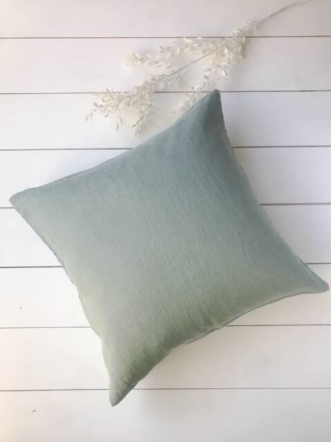 Set Of 2, 4, 6 Softened Linen Pillow Cases in Dusty Mint/Linen Throw Pillows Light Sage/Decorative Cases/ - image 1