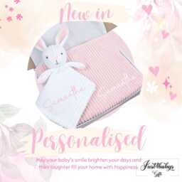 Personalised Embroidered Blanket + Rabbit Comforter Gift Set - Baby Girl Boy I Shower Newborn Coming Home Baby's 1st Gift - thumbnail 1