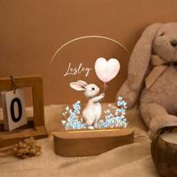 Personalised Cute Bunny Night Light, Nursery Decor, Baby Girl Gift For New Baby, Name Light For Girls, Bedroom Decor