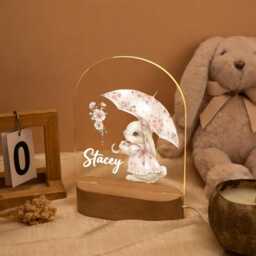 Personalised Cute Bunny Night Light, Nursery Decor, Baby Girl Gift For New Baby, Name Light For Girls, Bedroom Decor - thumbnail 3