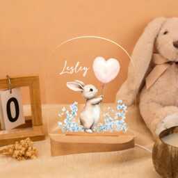 Personalised Cute Bunny Night Light, Nursery Decor, Baby Girl Gift For New Baby, Name Light For Girls, Bedroom Decor - thumbnail 4