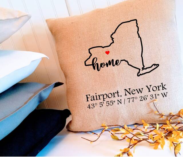 Custom City Coordinates Pillow Cover New York Home Decor, State Pillow Cover, Hostess Gift, Housewarming Realtor Client Gift - image 1