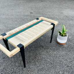 Mid-Century Modern Style Bench Mudroom/Entryway Hand Woven End Of Bed Stool Custom Made Handmade & Built To Order - thumbnail 4