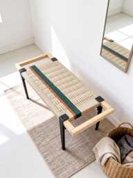 Mid-Century Modern Style Bench Mudroom/Entryway Hand Woven End Of Bed Stool Custom Made Handmade & Built To Order