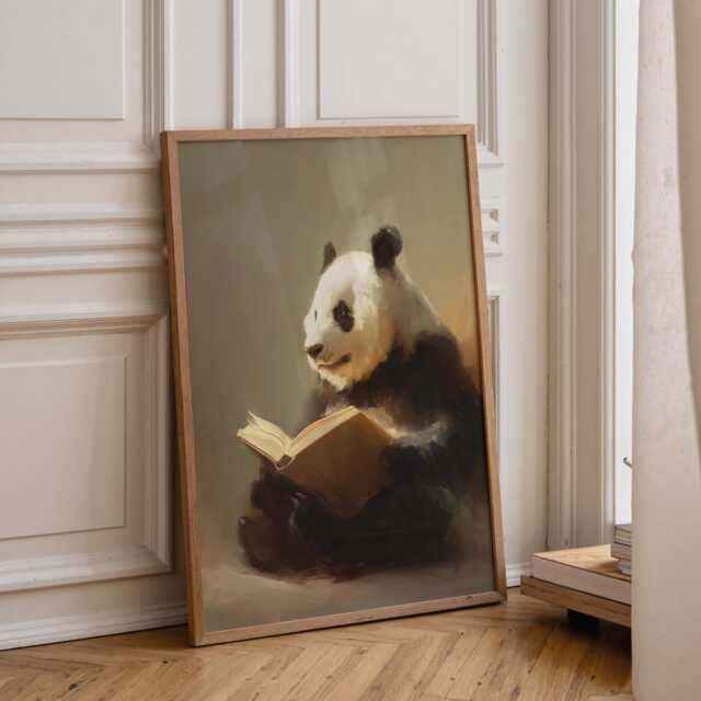Bookish Wall Art - Panda Reading Book Print Lover Poster Funny Gift - image 1
