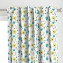 Flower Curtain Panel - Retro Mod Floral Blue Yellow Midcentury Modern Custom Mid-Century Dandelion Clocks By Hot4Tees_Bg