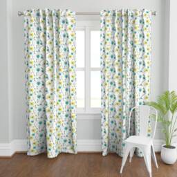 Flower Curtain Panel - Retro Mod Floral Blue Yellow Midcentury Modern Custom Mid-Century Dandelion Clocks By Hot4Tees_Bg - thumbnail 2