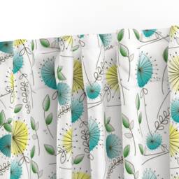 Flower Curtain Panel - Retro Mod Floral Blue Yellow Midcentury Modern Custom Mid-Century Dandelion Clocks By Hot4Tees_Bg - thumbnail 3