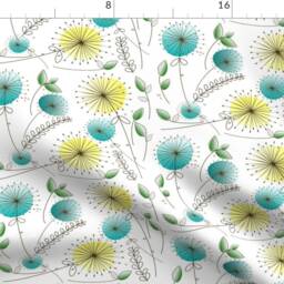 Flower Curtain Panel - Retro Mod Floral Blue Yellow Midcentury Modern Custom Mid-Century Dandelion Clocks By Hot4Tees_Bg - thumbnail 4