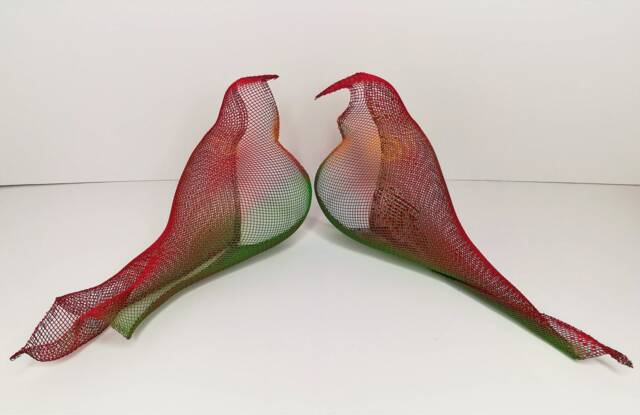 Set Of 2 Wire Mesh Bird Sculptures, Wall Art Decor - image 1