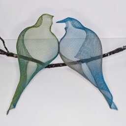 Set Of 2 Wire Mesh Bird Sculptures, Wall Art Decor - thumbnail 2