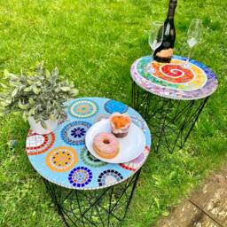 Handmade Rainbow Mosaic Table With Storage Basket - thumbnail 4