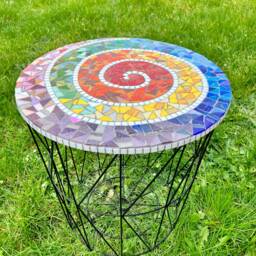 Handmade Rainbow Mosaic Table With Storage Basket - thumbnail 2