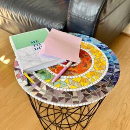 Handmade Rainbow Mosaic Table With Storage Basket - thumbnail 3