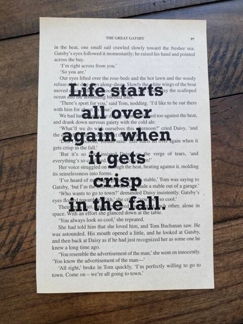 The Great Gatsby Book Quote Art - Life Starts All Over Again When It Gets Crisp in The Fall - image 1