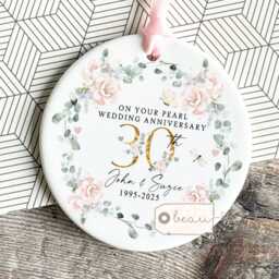 Personalised Pearl Wedding Anniversary Gift 30Th 30 Ruby Silver Golden Diamond Floral Ceramic Small Vase Jug Mug - thumbnail 3