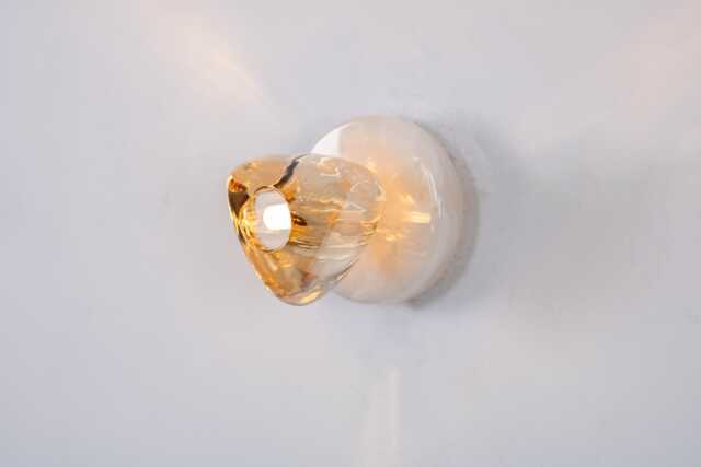 Handcrafted White Marble & Amber Glass Luminaire, Wall Lighting, Lamp Vanity Light Fixture, Sconce, Lamp, Small Lighting - image 1