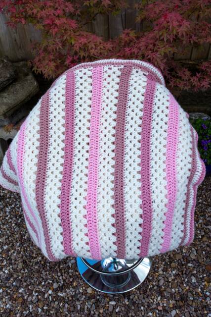 Crochet Blanket in Shades Of Pink Aran Wool, Hand Crafted Afghan Throw, Handmade Stripe - image 1