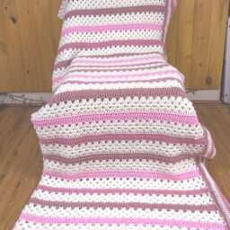 Crochet Blanket in Shades Of Pink Aran Wool, Hand Crafted Afghan Throw, Handmade Stripe - thumbnail 3