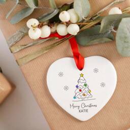 Personalised Merry Christmas Tree Ceramic Ornament Pretty Modern Line Art Creative Design - With Name(S Or Family - thumbnail 2