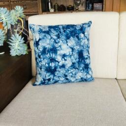 Shibori Indigo Pillow Cover, Tie Dye Pillowcase , Hand Dyed , House Warming /Wedding Gift , Cotton.45x45cm(18x18In - thumbnail 1