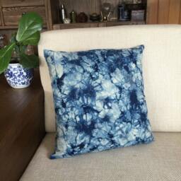 Shibori Indigo Pillow Cover, Tie Dye Pillowcase , Hand Dyed , House Warming /Wedding Gift , Cotton.45x45cm(18x18In - thumbnail 4