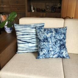 Shibori Indigo Pillow Cover, Tie Dye Pillowcase , Hand Dyed , House Warming /Wedding Gift , Cotton.45x45cm(18x18In - thumbnail 3