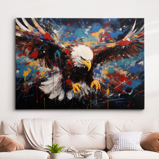 Bald Eagle Bird Abstract Modern Painting Splatter Wall Art, Framed Canvas Poster Print, Home Kitchen Office Room Decor, Gifts - image 1