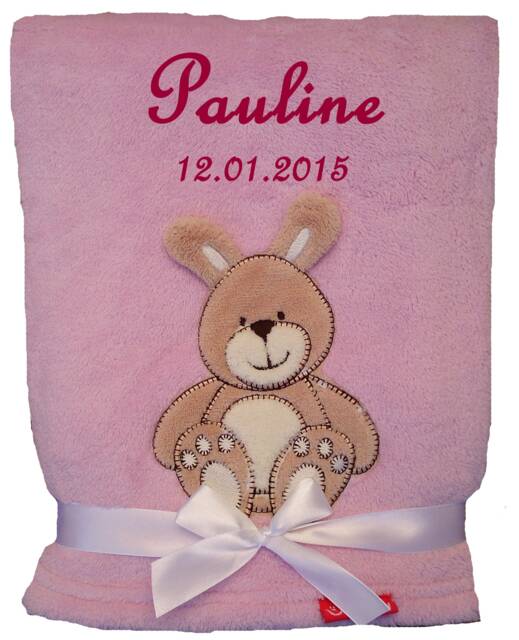 Baby Blanket Embroidered With Name Pink Bunny Baby