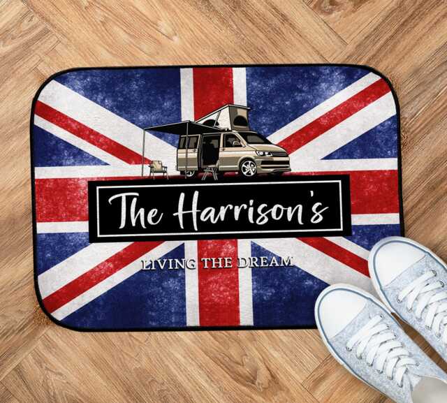 Personalized Union Jack Campervan Doormat Non-Slip Entrance Mat - image 1