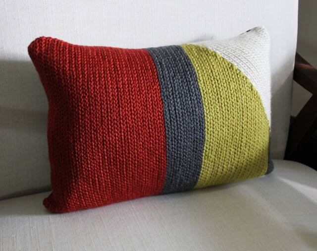 Crochet Throw Pillow Terracotta/Charcoal/Citron/Cream, Decorative Accent Pillow, 12 X 16 Lumbar - image 1