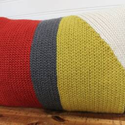 Crochet Throw Pillow Terracotta/Charcoal/Citron/Cream, Decorative Accent Pillow, 12 X 16 Lumbar - thumbnail 3