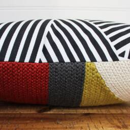 Crochet Throw Pillow Terracotta/Charcoal/Citron/Cream, Decorative Accent Pillow, 12 X 16 Lumbar - thumbnail 2