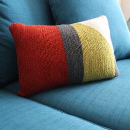 Crochet Throw Pillow Terracotta/Charcoal/Citron/Cream, Decorative Accent Pillow, 12 X 16 Lumbar - thumbnail 4