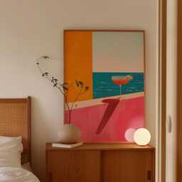 Abstract Minimalist Retro Cocktail & Ocean Print, Modern Summer Decor, Trendy Blue Orange Pink Bold Colourful, Contemporary Aesthetic Art - thumbnail 2