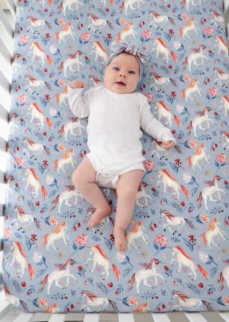 Unicorns Crib Sheet, Princess Nursery, Unicorns Baby Girl Super Soft Bamboo Sheet - image 1