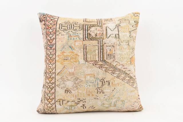 Vintage Turkish Kilim Pillow Cover 18''x18'' Handwoven Wool - image 1