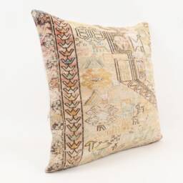 Vintage Turkish Kilim Pillow Cover 18''x18'' Handwoven Wool - thumbnail 3