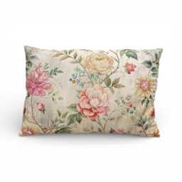 New Stately Home Garden Embroidered Cushion, Pinks, Yellows & Green Leaves & Stems - thumbnail 2