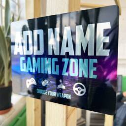 Personalised Metal Mirror Gamer Sign - Customised Printed Wall Art Plaque Gaming Zone Bricks - thumbnail 2