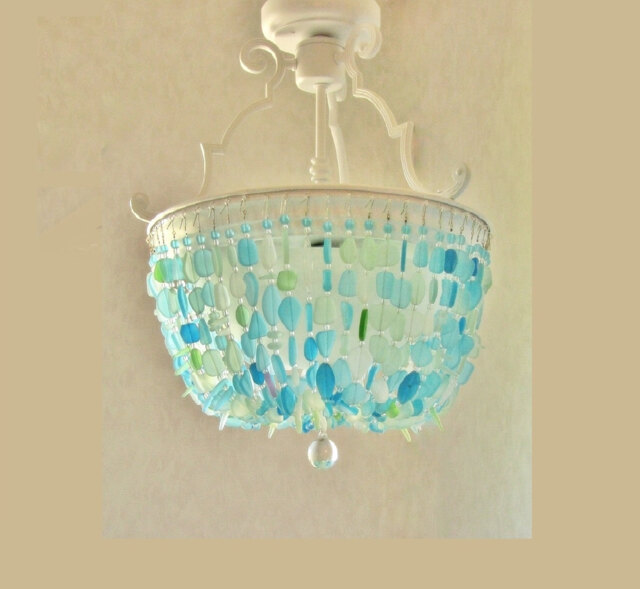Sea Glass Chandelier Coastal Flush Mount Lighting Fixture - image 1