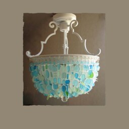 Sea Glass Chandelier Coastal Flush Mount Lighting Fixture - thumbnail 2